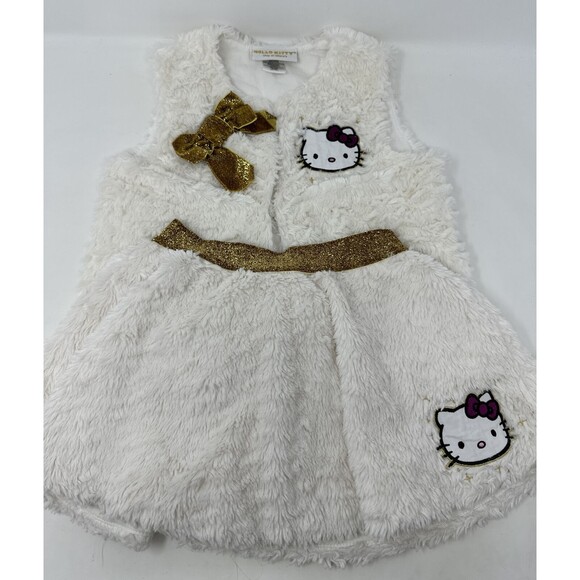 Hello Kitty Faux Fur Skirt & Vest White and Gold 5 5t Glitter Party Outfit - Picture 1 of 11